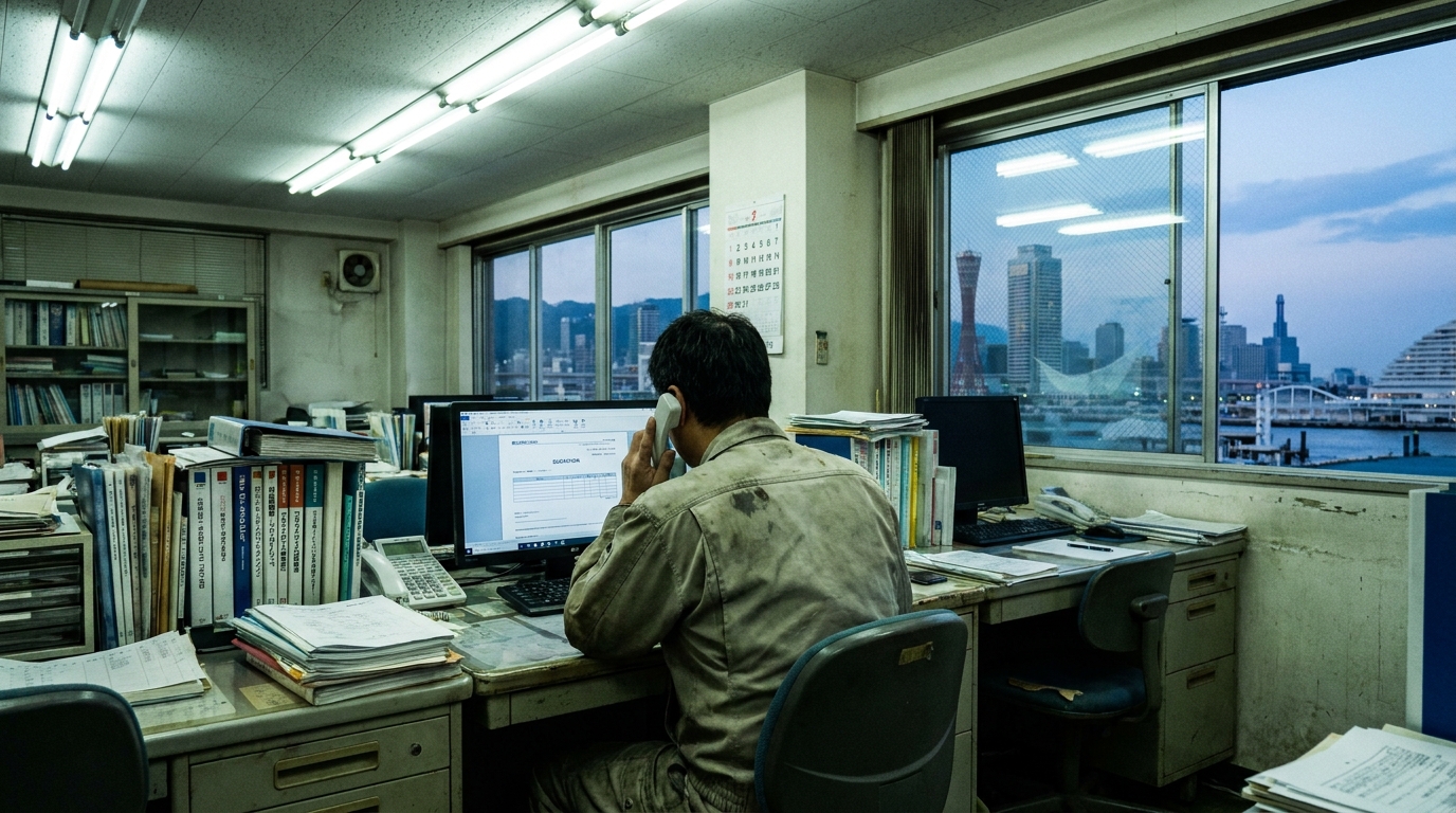 見積もり内容を確認しながら電話で対応する神戸オフィスの担当者
